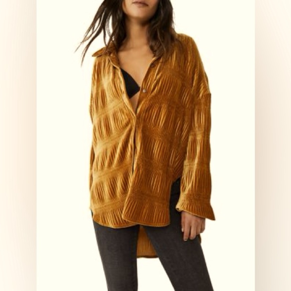 Free People The Best Smocket Shirt - Medium - Honey